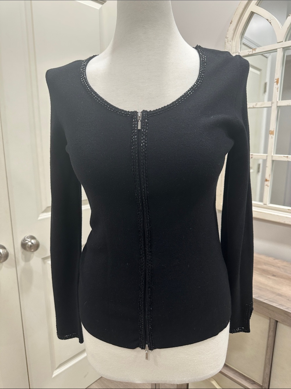 Belldini Black Long-Sleeve Zip-Front Knit Top